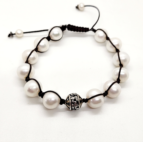 Silpada Jewelry - Silpada Rugged Pearl Sterling Silver Brown Cord Adjustable Bracelet